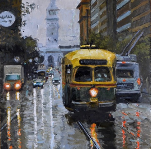 Market Street Trolley In Rain